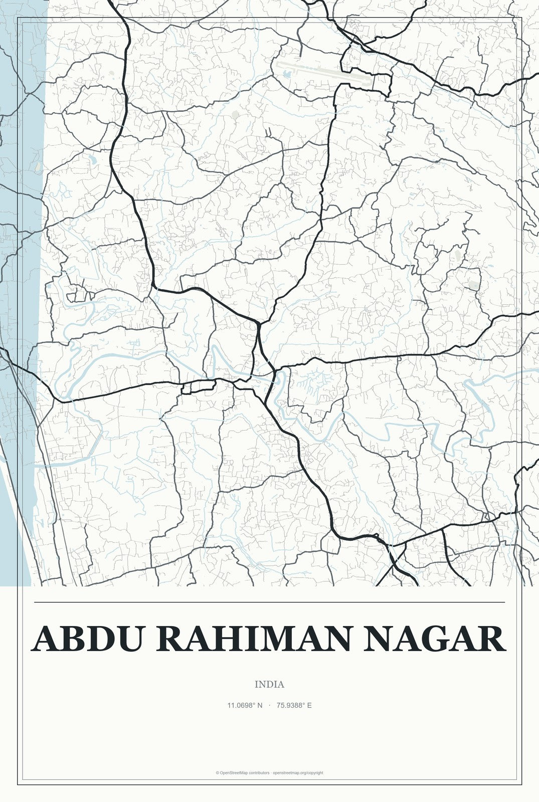 Abdu Rahiman Nagar, India City Map Aluminum Sign in Gallery Air style