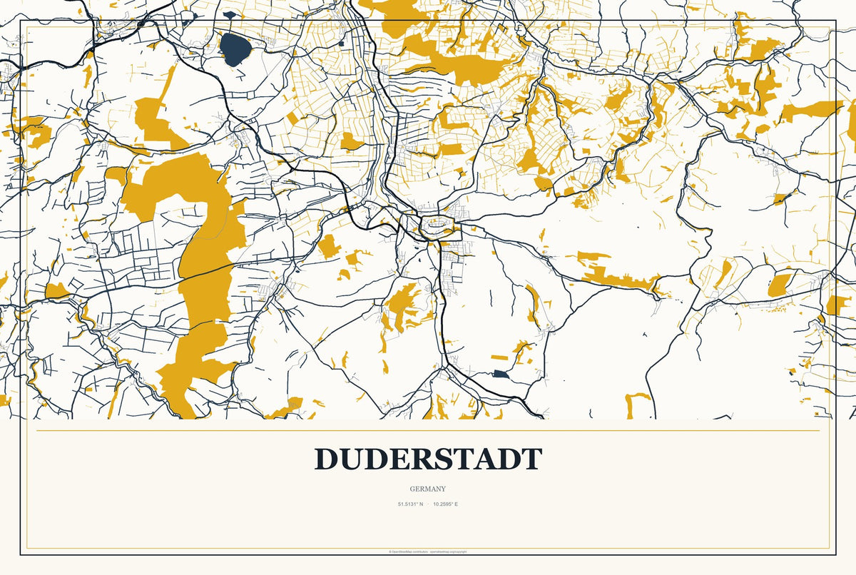 Duderstadt, Germany City Map Aluminum Sign in Citrine Modern style