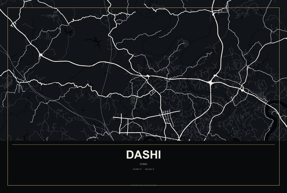 Dashi, Gansu, China City Map Aluminum Sign in Metropolitan Noir style