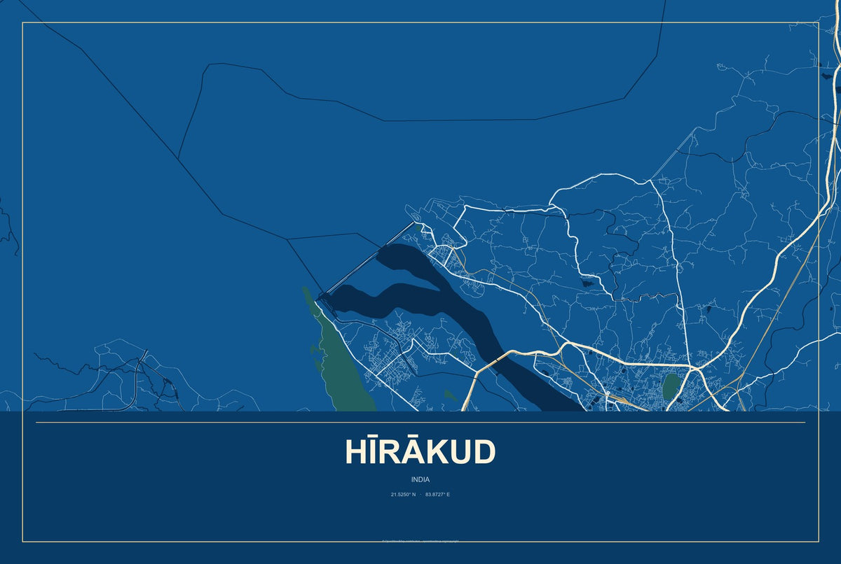 Hīrākud, India City Map Aluminum Sign in Harbor Cobalt style