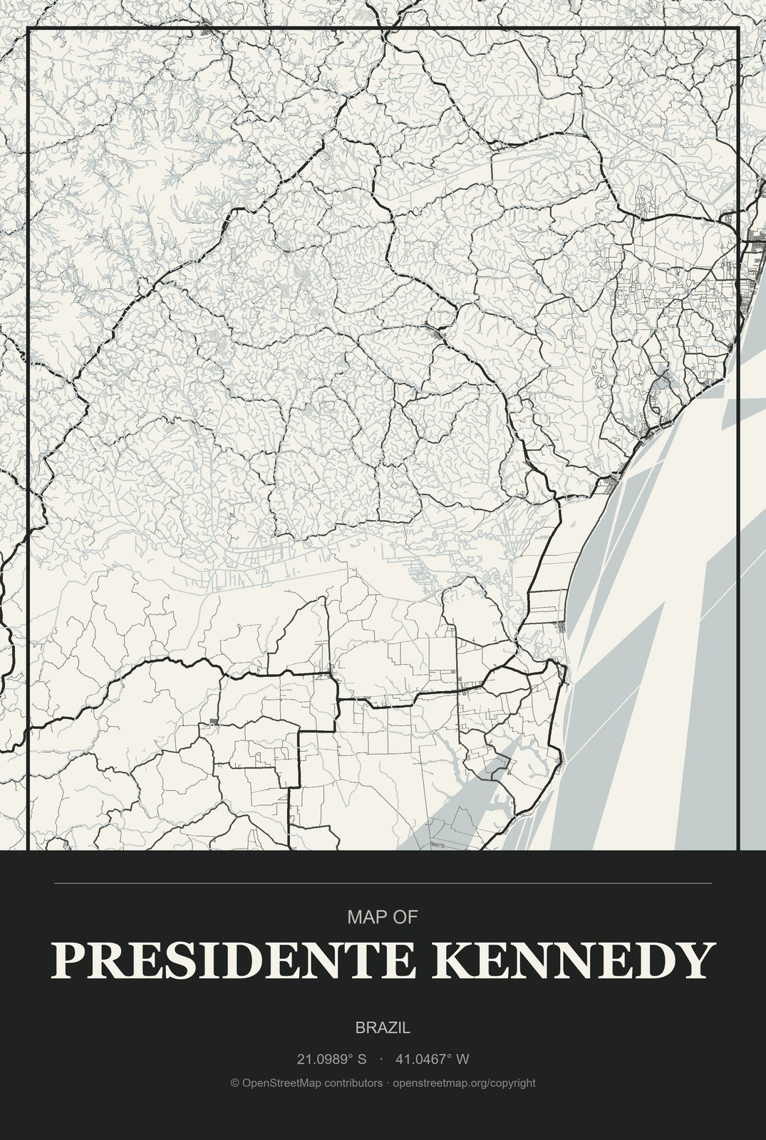Presidente Kennedy, Brazil City Map Aluminum Sign in Museum Plaque style