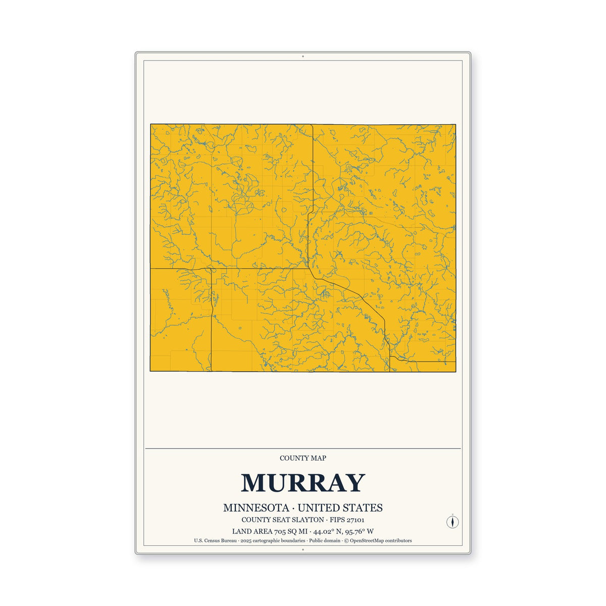 Murray County, Minnesota Map Aluminum Sign in Citrine Modern style