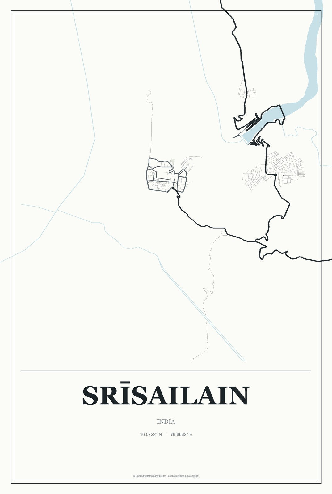 Srīsailain, India City Map Aluminum Sign in Gallery Air style