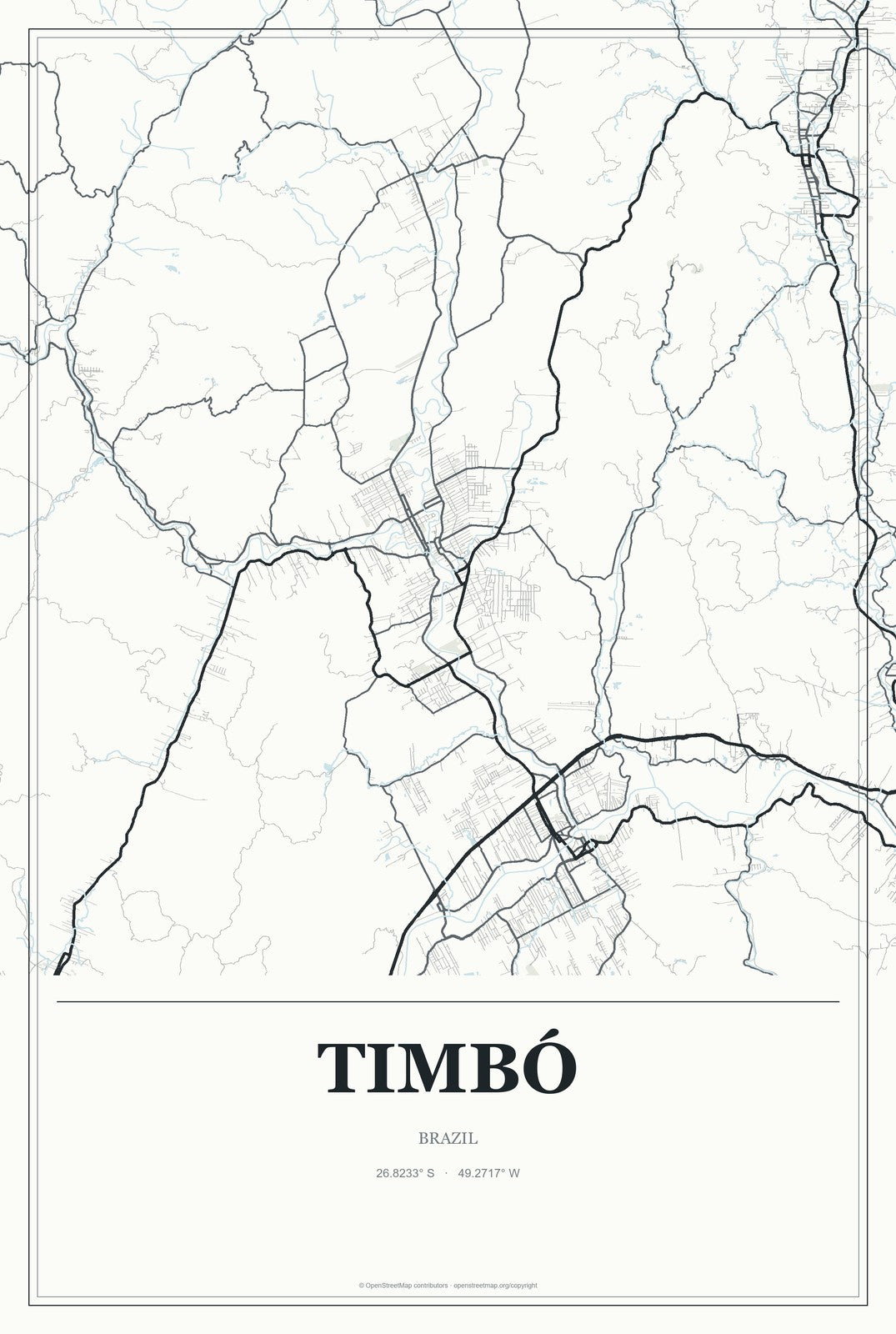 Timbó, Brazil City Map Aluminum Sign in Gallery Air style