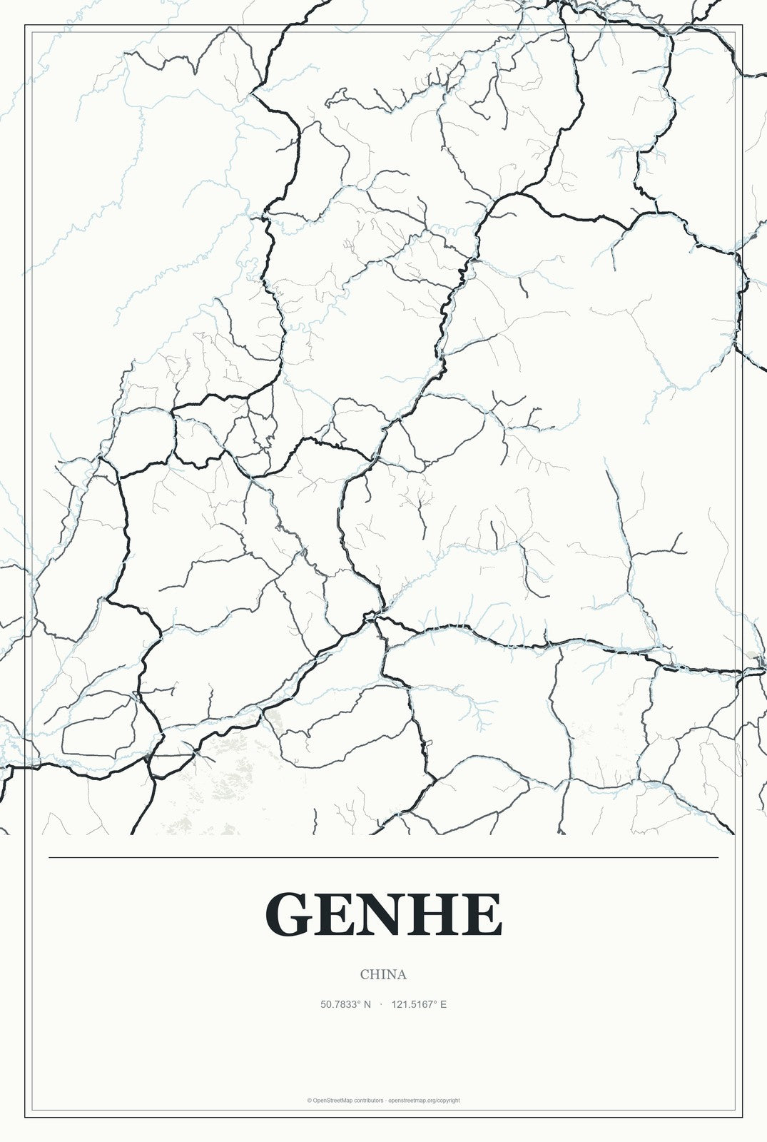Genhe, China City Map Aluminum Sign in Gallery Air style
