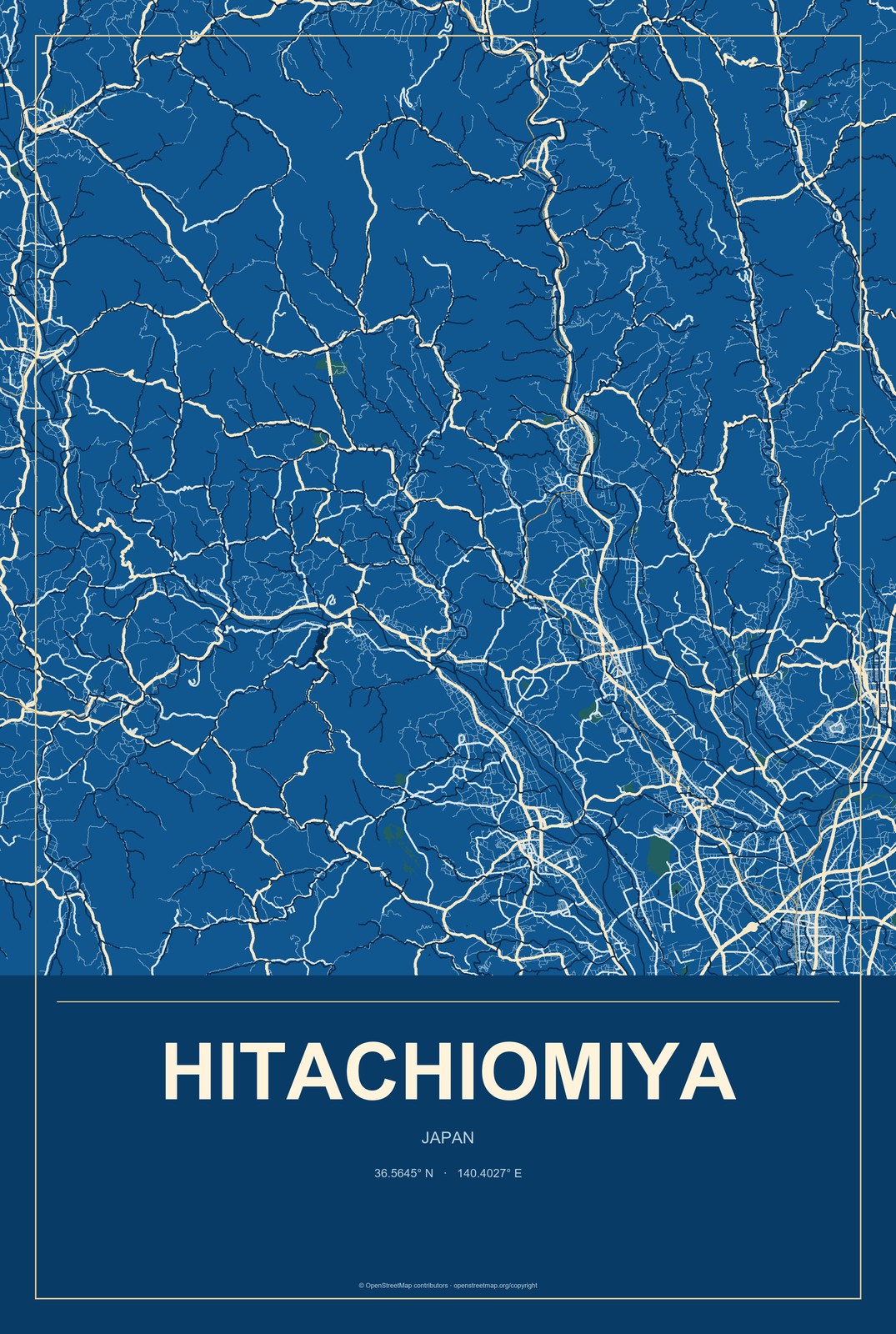 Hitachiomiya, Japan City Map Aluminum Sign in Harbor Cobalt style