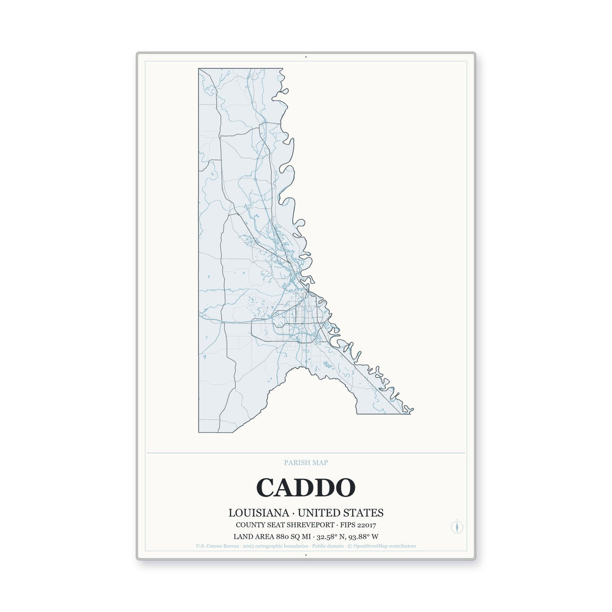 Caddo Parish, Louisiana Map Aluminum Sign in Gallery Air style