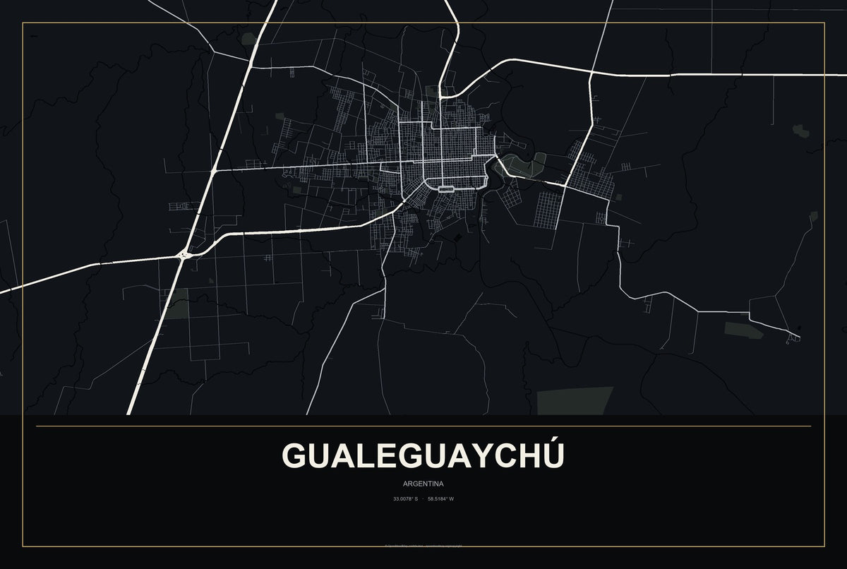 Gualeguaychú, Argentina City Map Aluminum Sign in Metropolitan Noir style