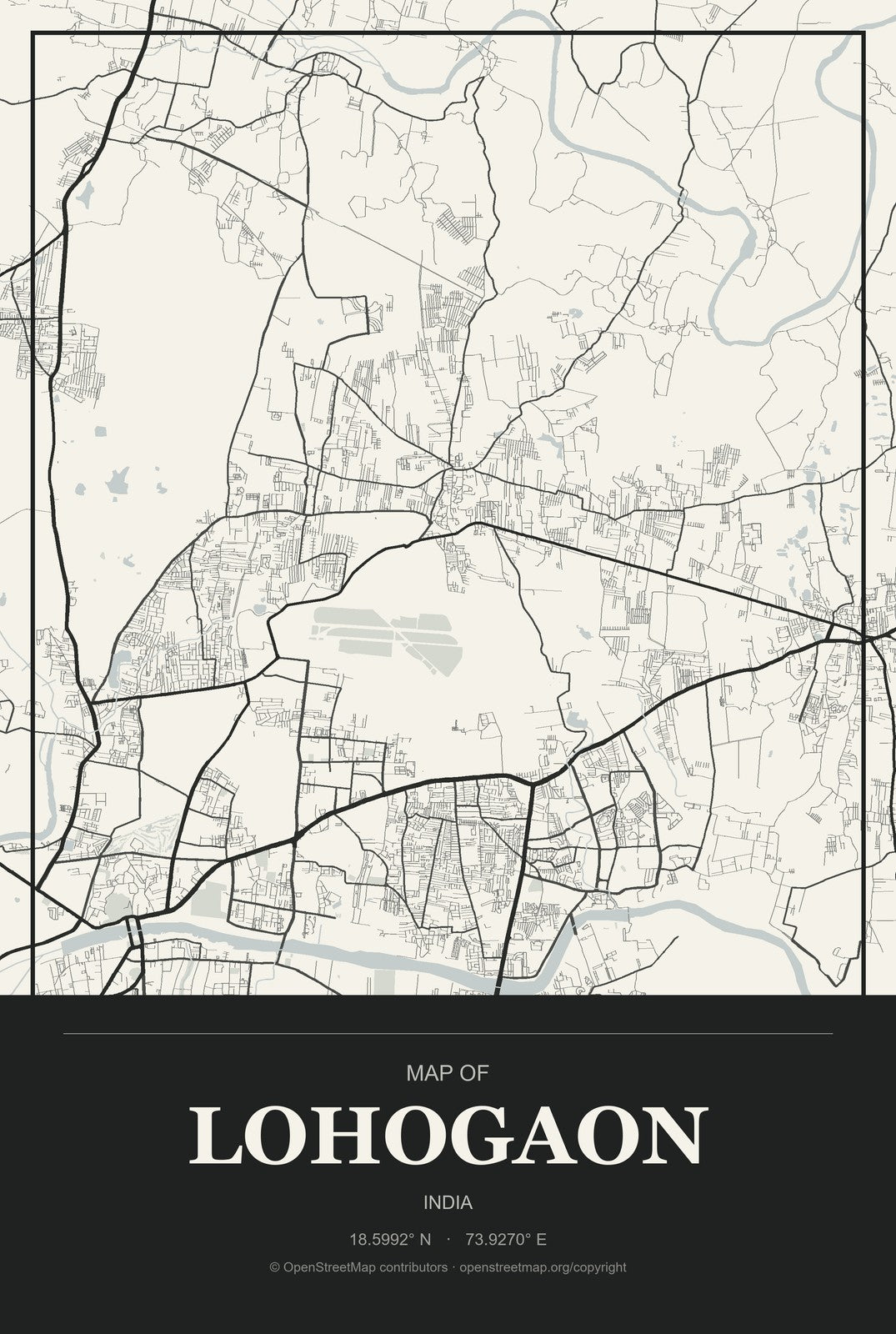 Lohogaon, India City Map Aluminum Sign in Museum Plaque style