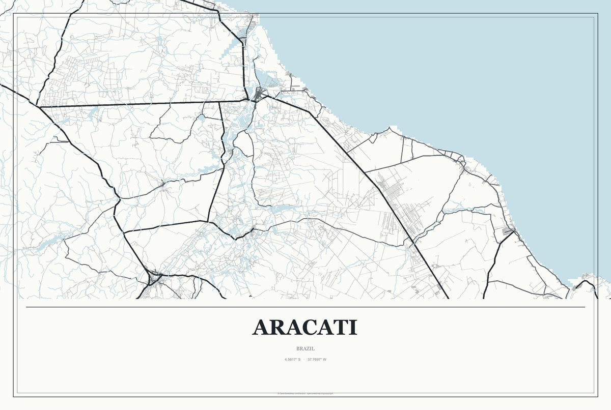 Aracati, Brazil City Map Aluminum Sign in Gallery Air style