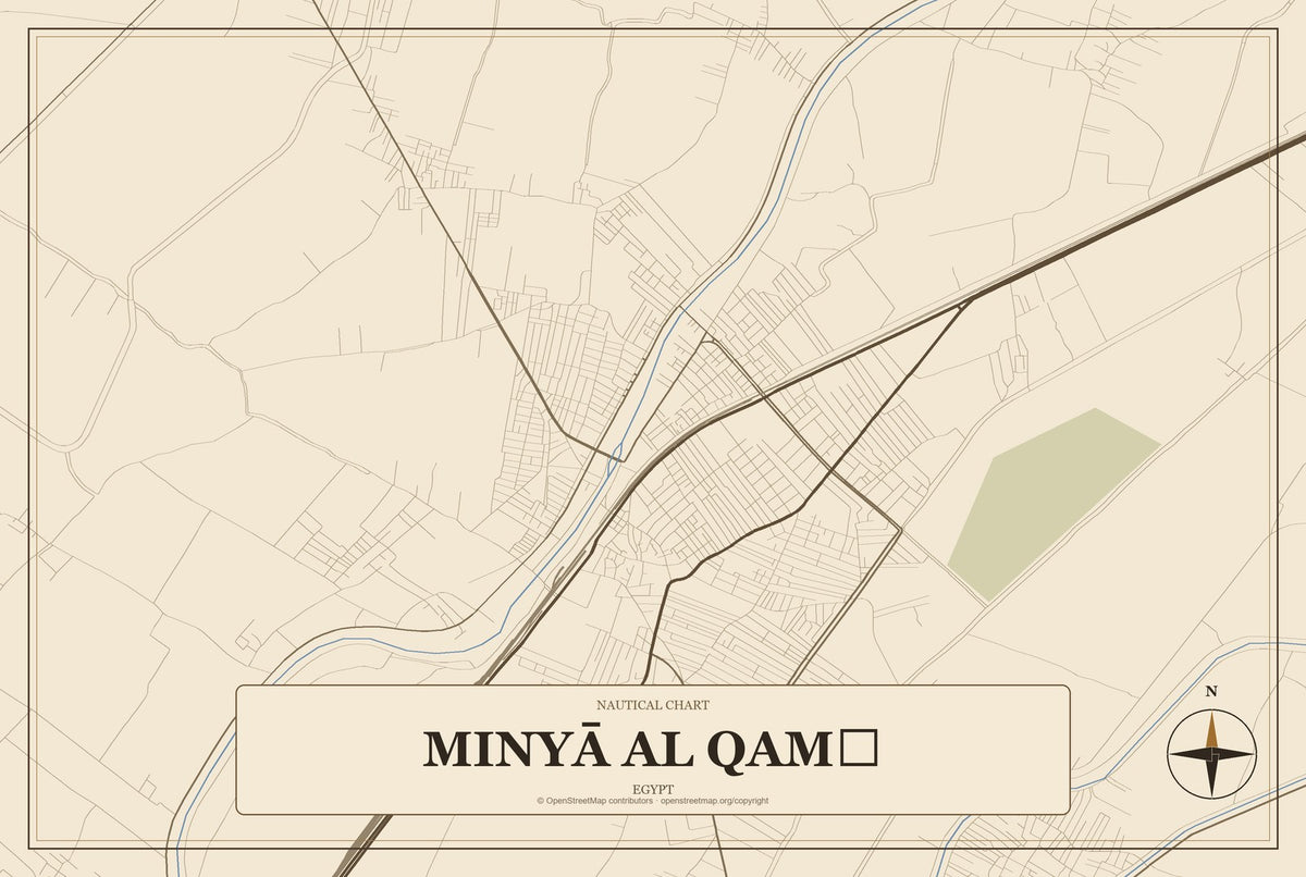 Minyā al Qamḩ, Egypt City Map Aluminum Sign in Heritage Nautical style