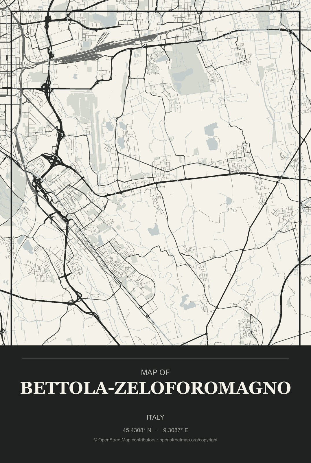 Bettola-Zeloforomagno, Italy City Map Aluminum Sign in Museum Plaque style