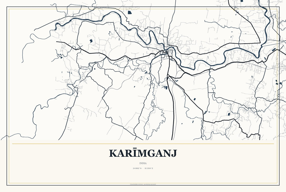 Karīmganj, India City Map Aluminum Sign in Citrine Modern style
