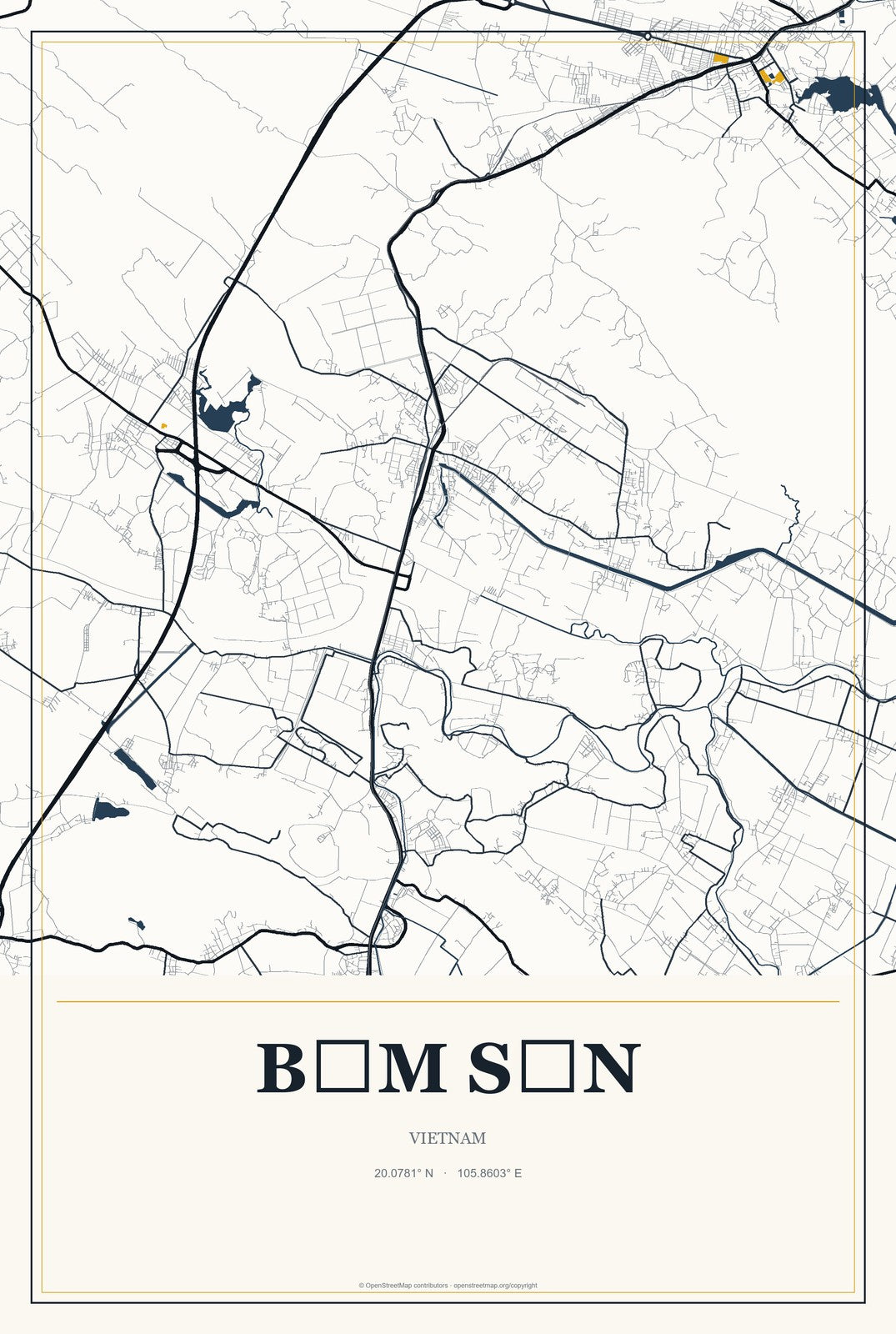 Bỉm Sơn, Vietnam City Map Aluminum Sign in Citrine Modern style