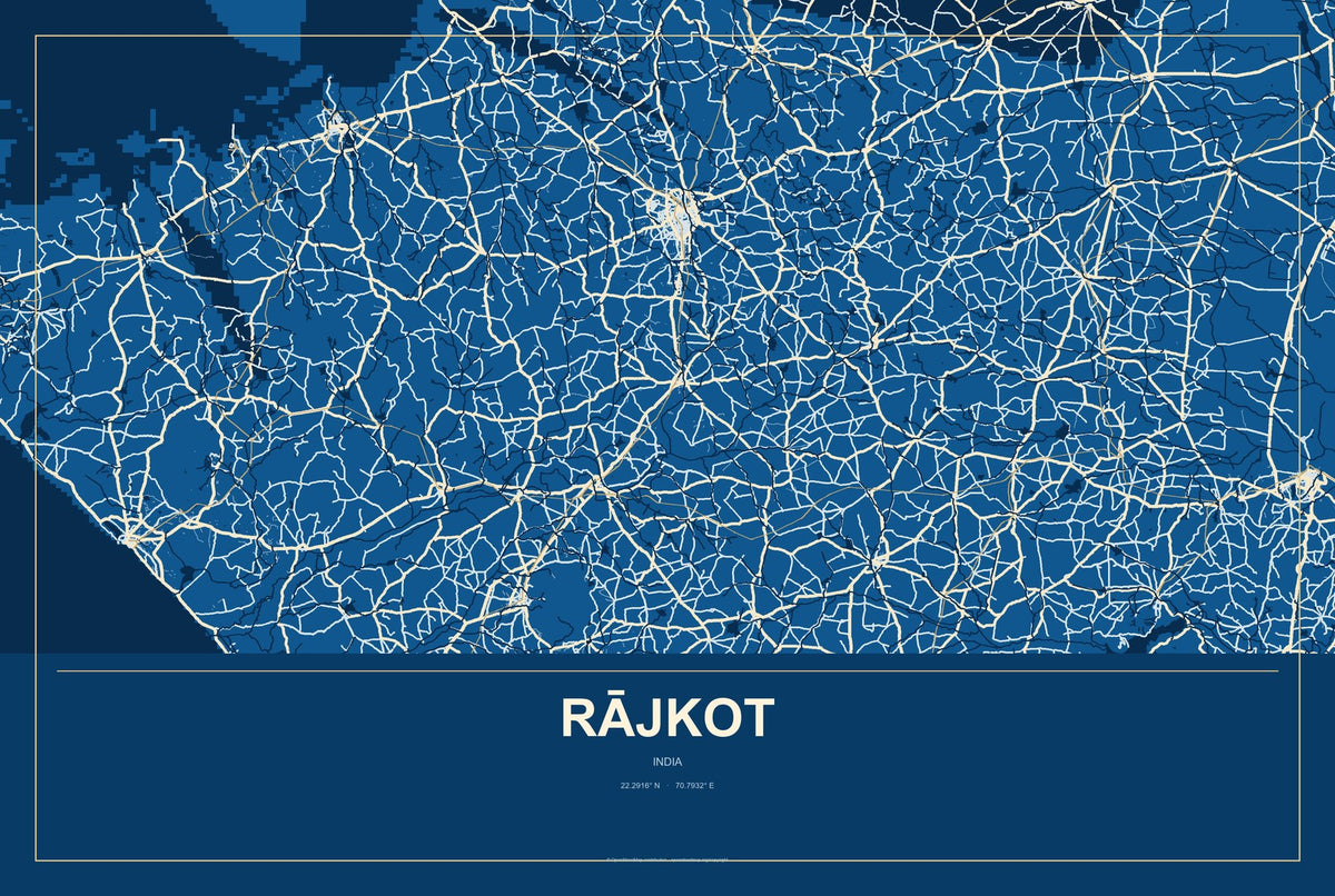 Rājkot, India City Map Aluminum Sign in Harbor Cobalt style