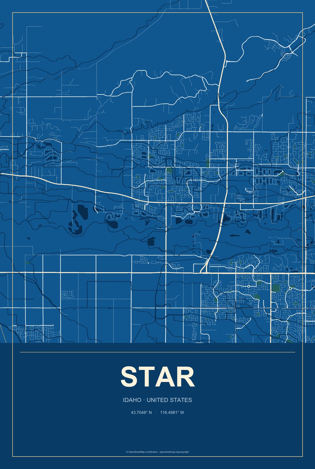 Star, Idaho City Map Aluminum Sign in Harbor Cobalt style
