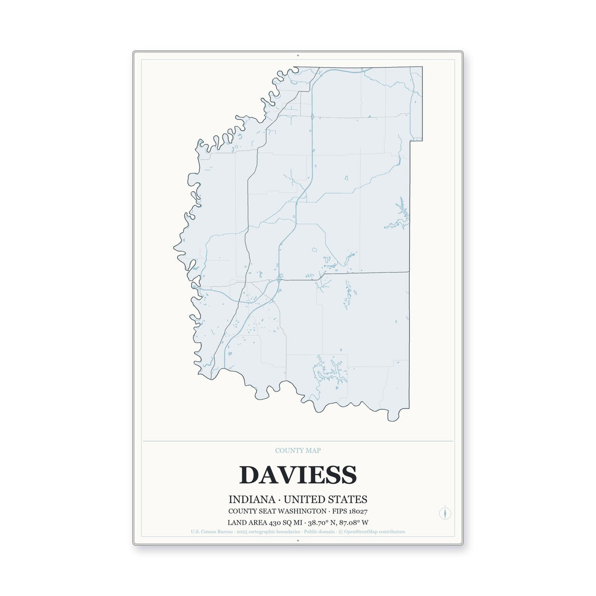 Daviess County, Indiana Map Aluminum Sign in Gallery Air style
