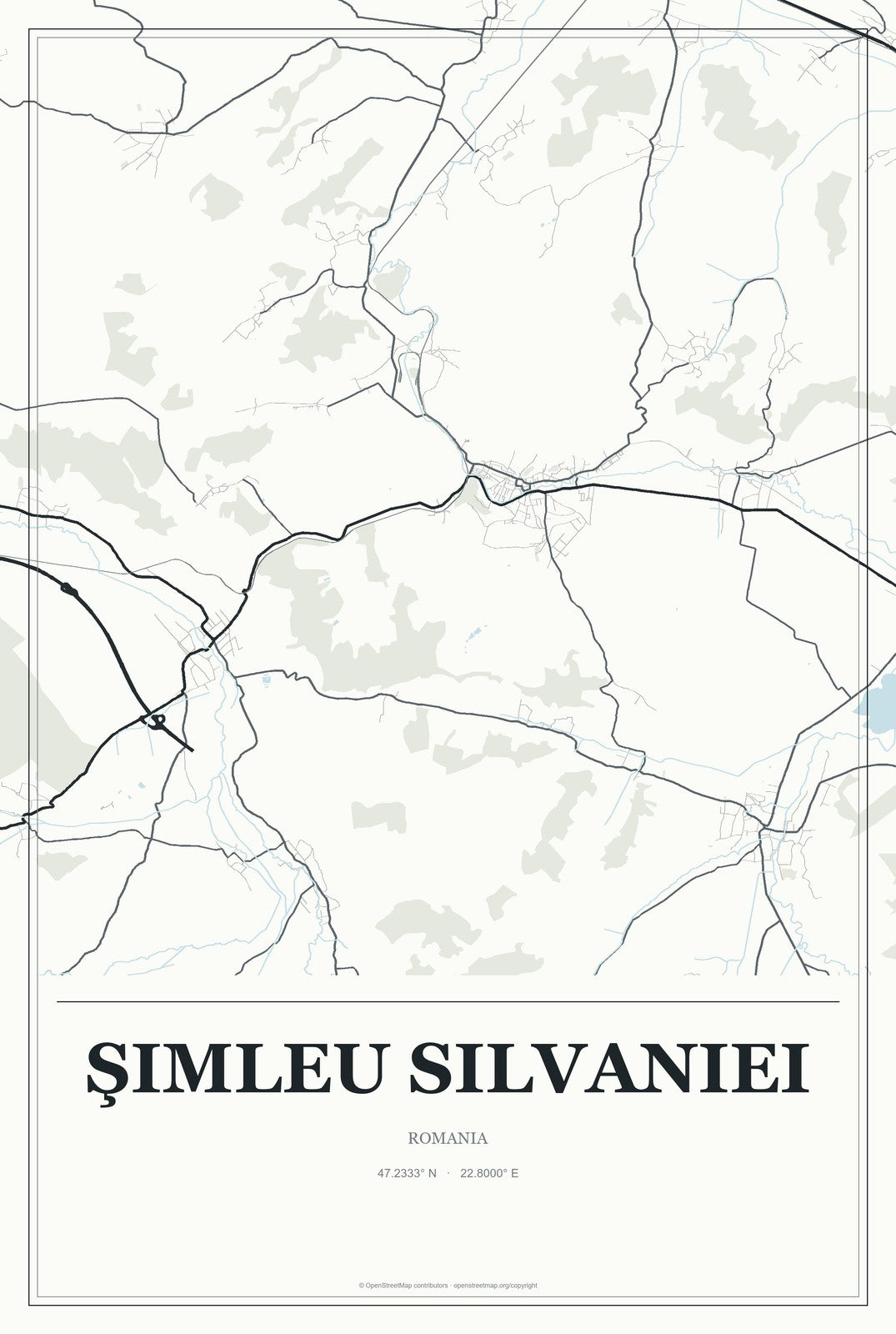 Şimleu Silvaniei, Romania City Map Aluminum Sign in Gallery Air style
