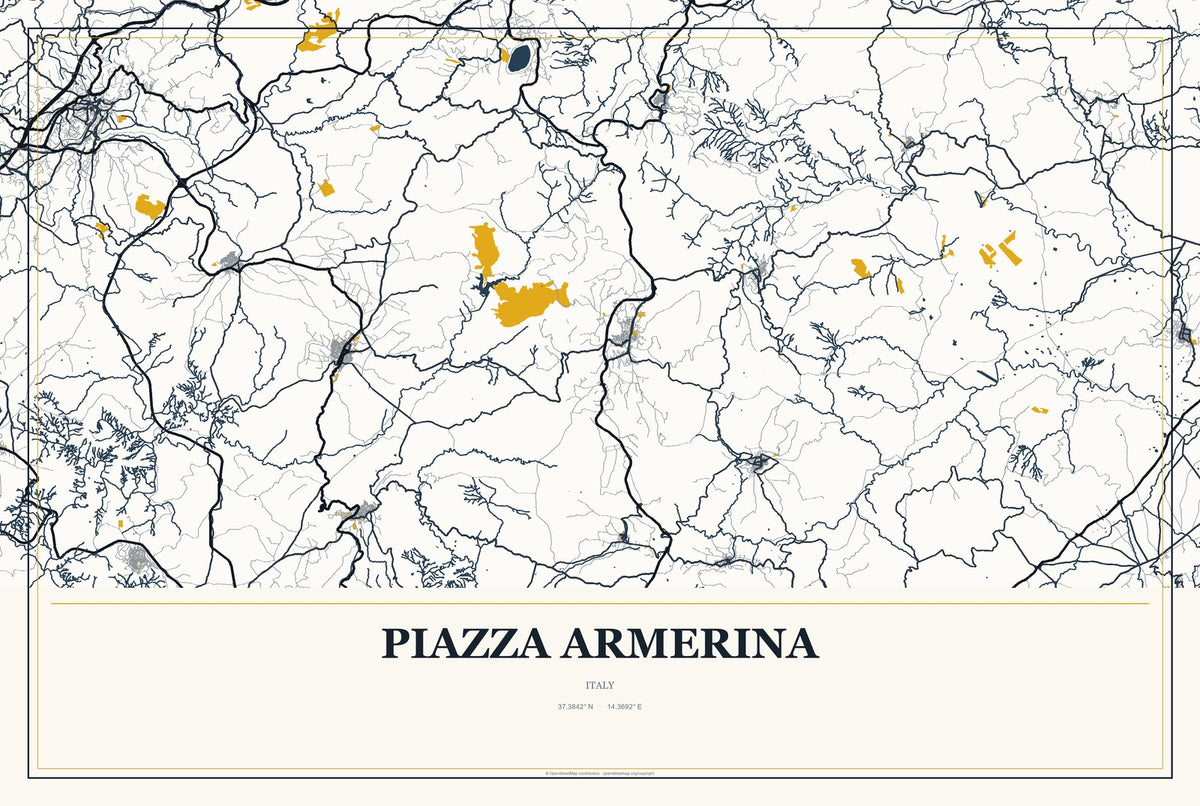 Piazza Armerina, Italy City Map Aluminum Sign in Citrine Modern style