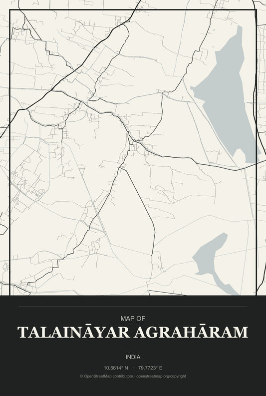 Talaināyar Agrahāram, India City Map Aluminum Sign in Museum Plaque style