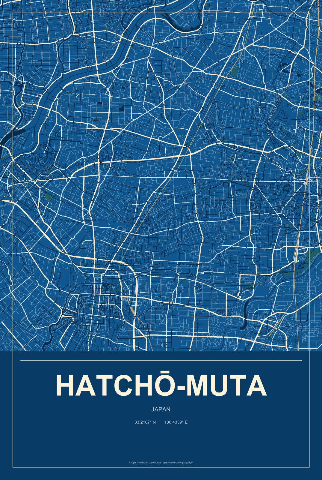 Hatchō-muta, Japan City Map Aluminum Sign in Harbor Cobalt style