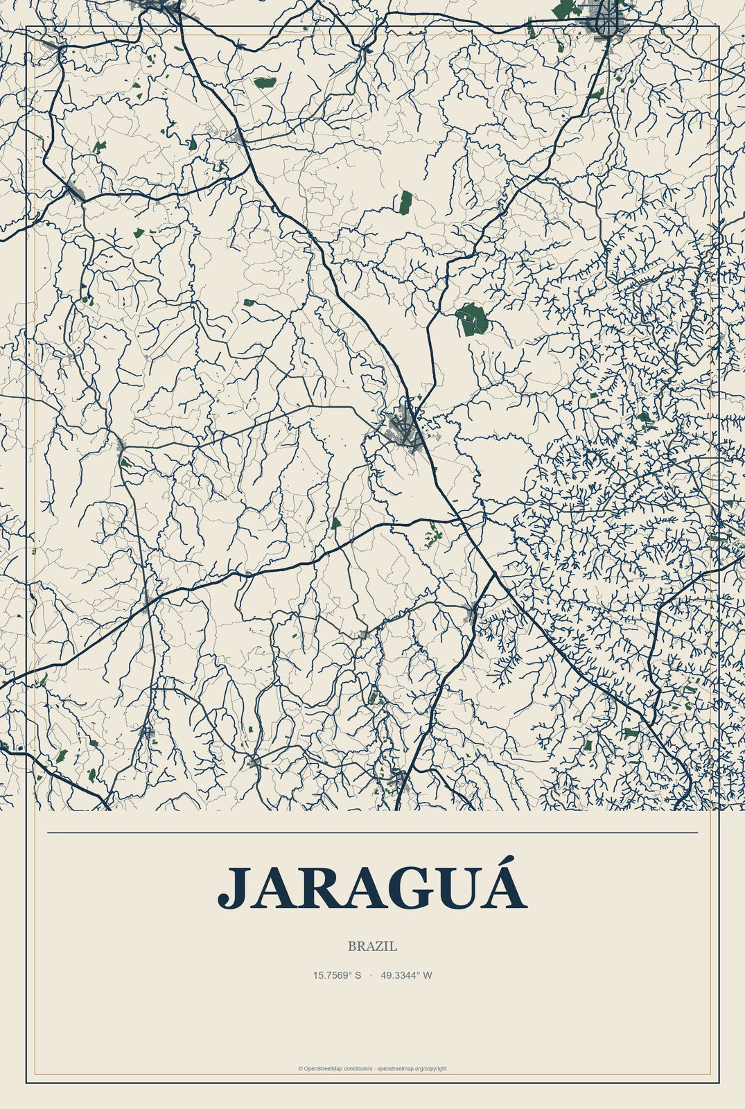 Jaraguá, Brazil City Map Aluminum Sign in Coastal Cutout style