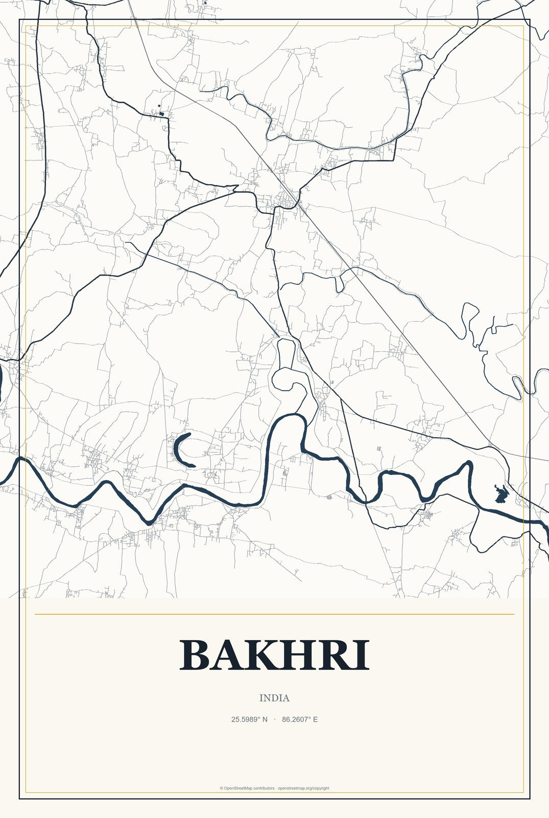 Bakhri, India City Map Aluminum Sign in Citrine Modern style