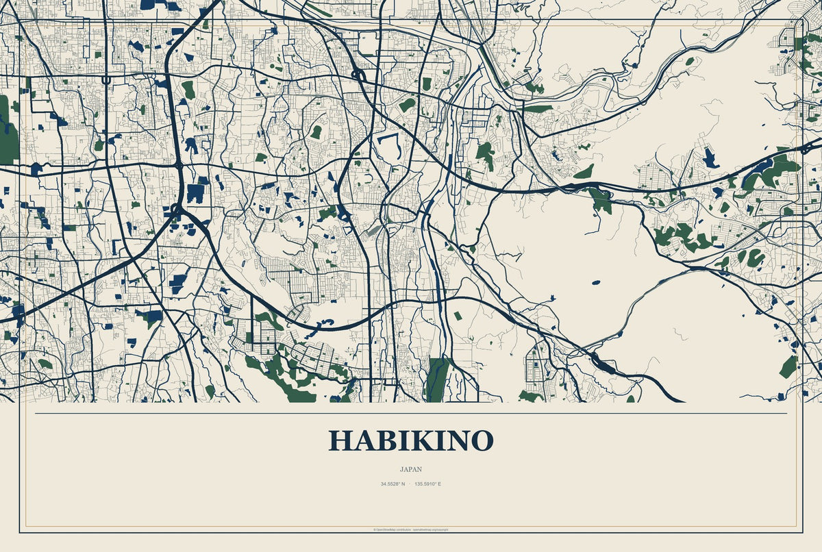 Habikino, Japan City Map Aluminum Sign in Coastal Cutout style