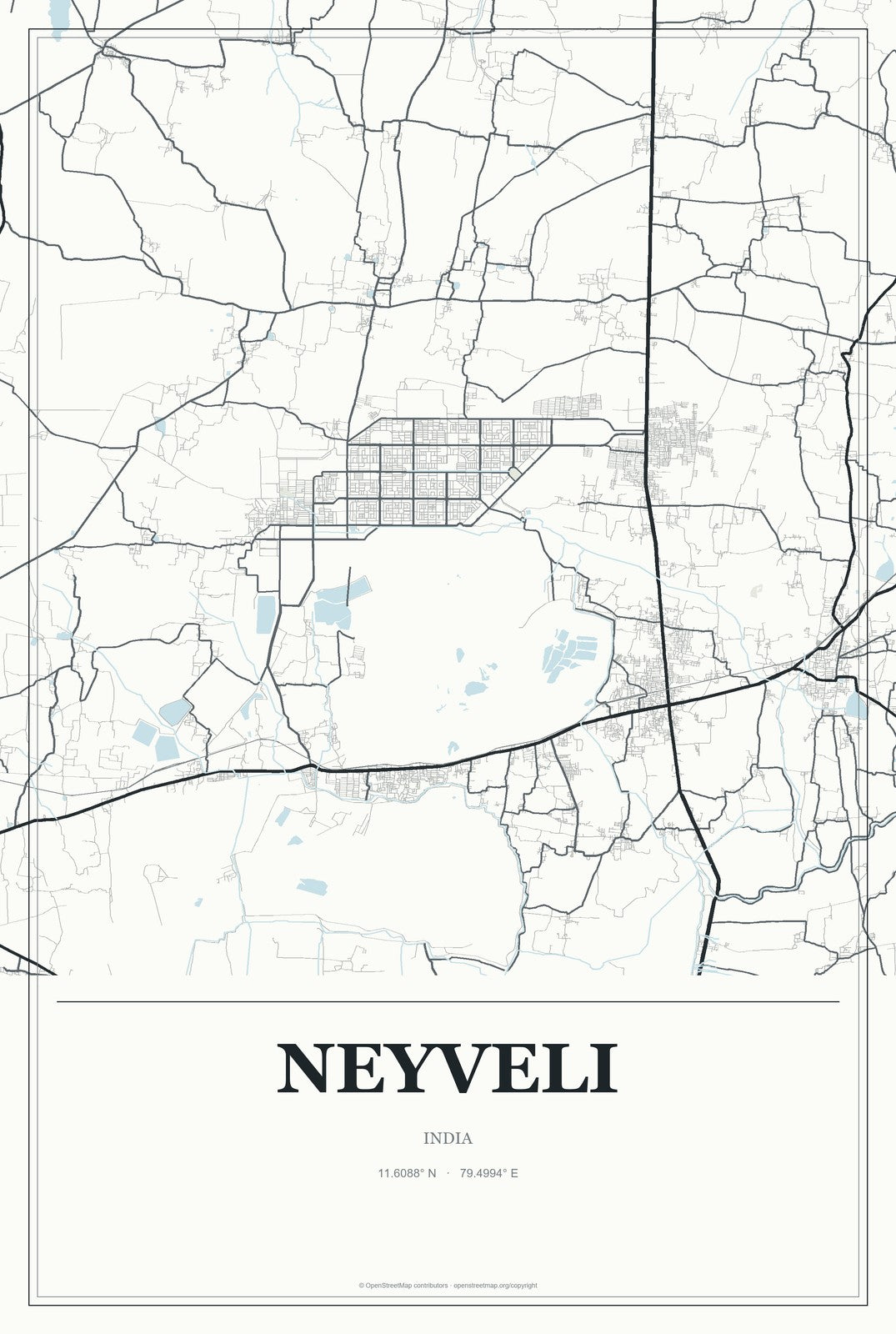 Neyveli, India City Map Aluminum Sign in Gallery Air style