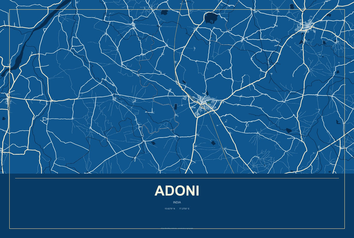 Adoni, India City Map Aluminum Sign in Harbor Cobalt style