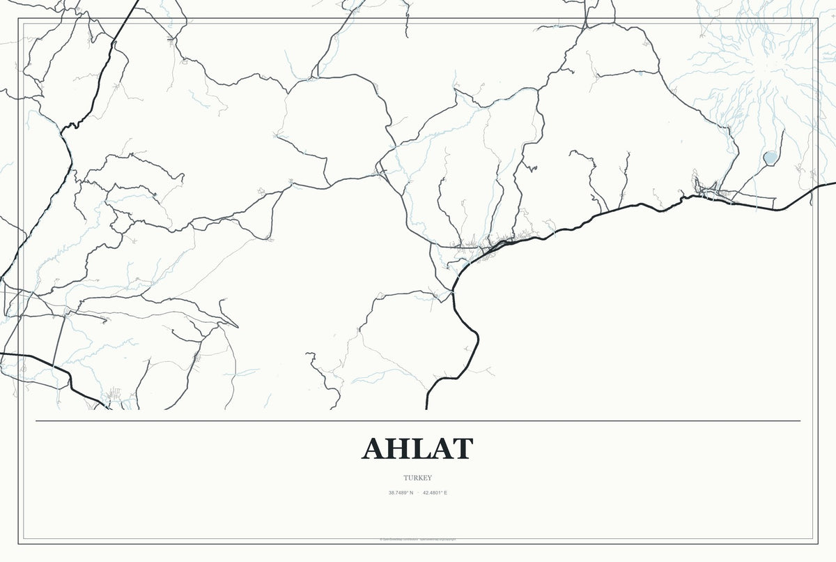 Ahlat, Turkey City Map Aluminum Sign in Gallery Air style