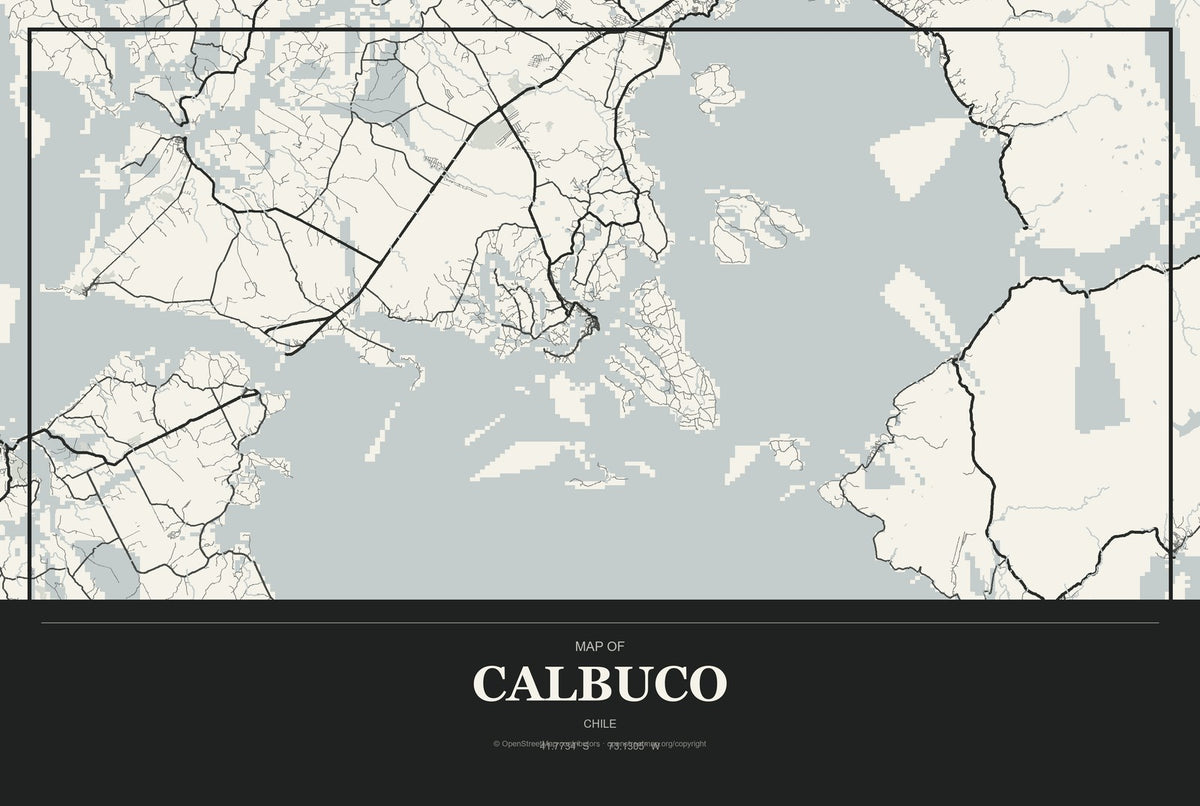 Calbuco, Chile City Map Aluminum Sign in Museum Plaque style