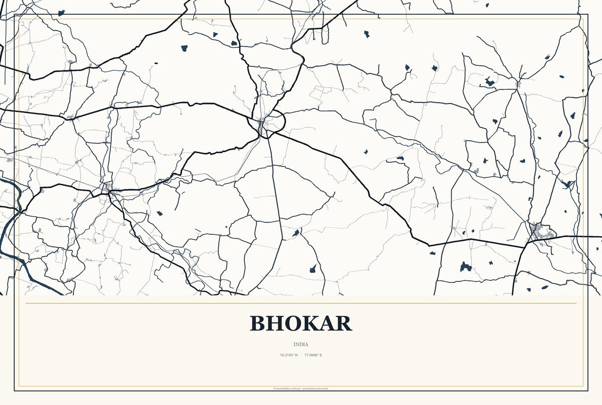 Bhokar, India City Map Aluminum Sign in Citrine Modern style