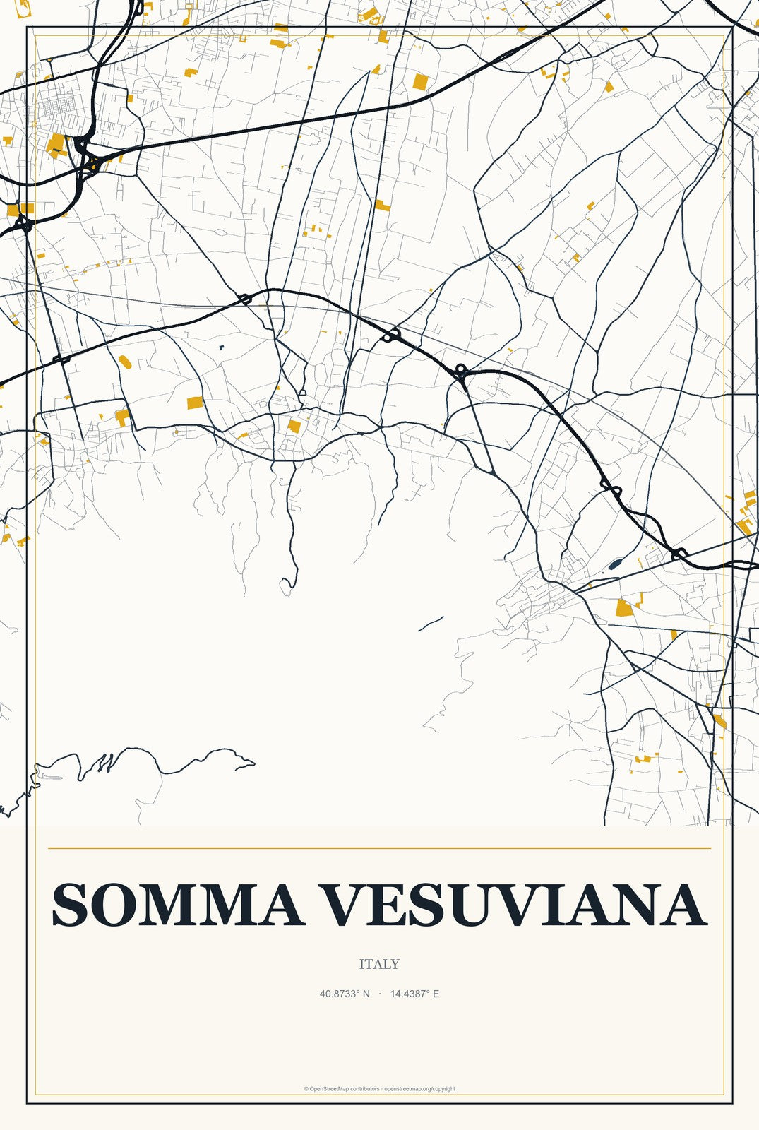 Somma Vesuviana, Italy City Map Aluminum Sign in Citrine Modern style