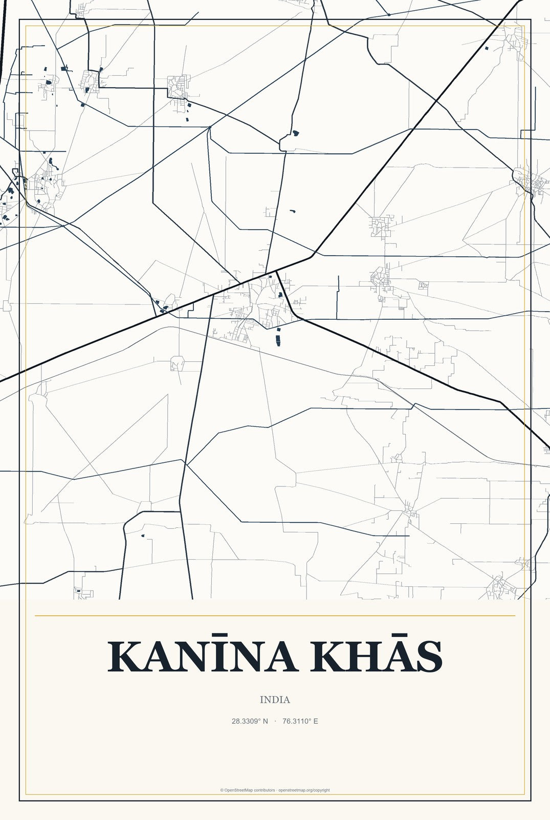 Kanīna Khās, India City Map Aluminum Sign in Citrine Modern style