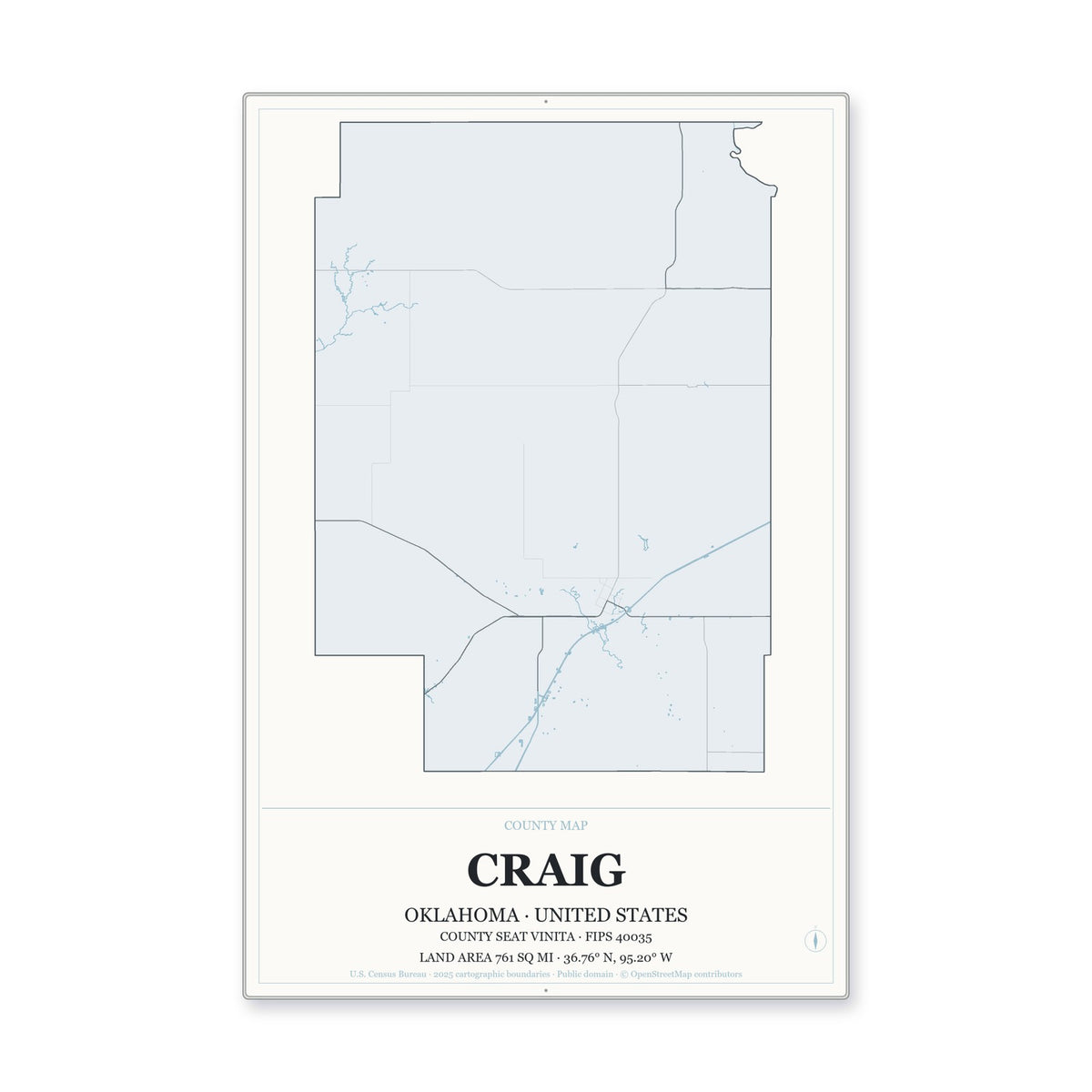 Craig County, Oklahoma Map Aluminum Sign in Gallery Air style