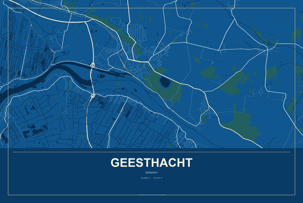 Geesthacht, Germany City Map Aluminum Sign in Harbor Cobalt style