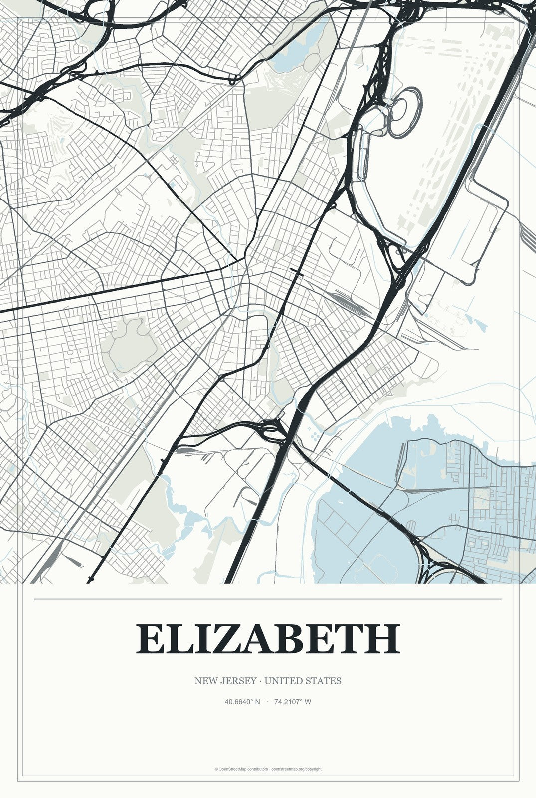 Elizabeth, New Jersey City Map Aluminum Sign in Gallery Air style