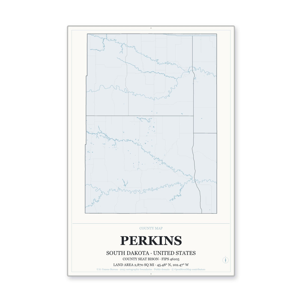 Perkins County, South Dakota Map Aluminum Sign in Gallery Air style