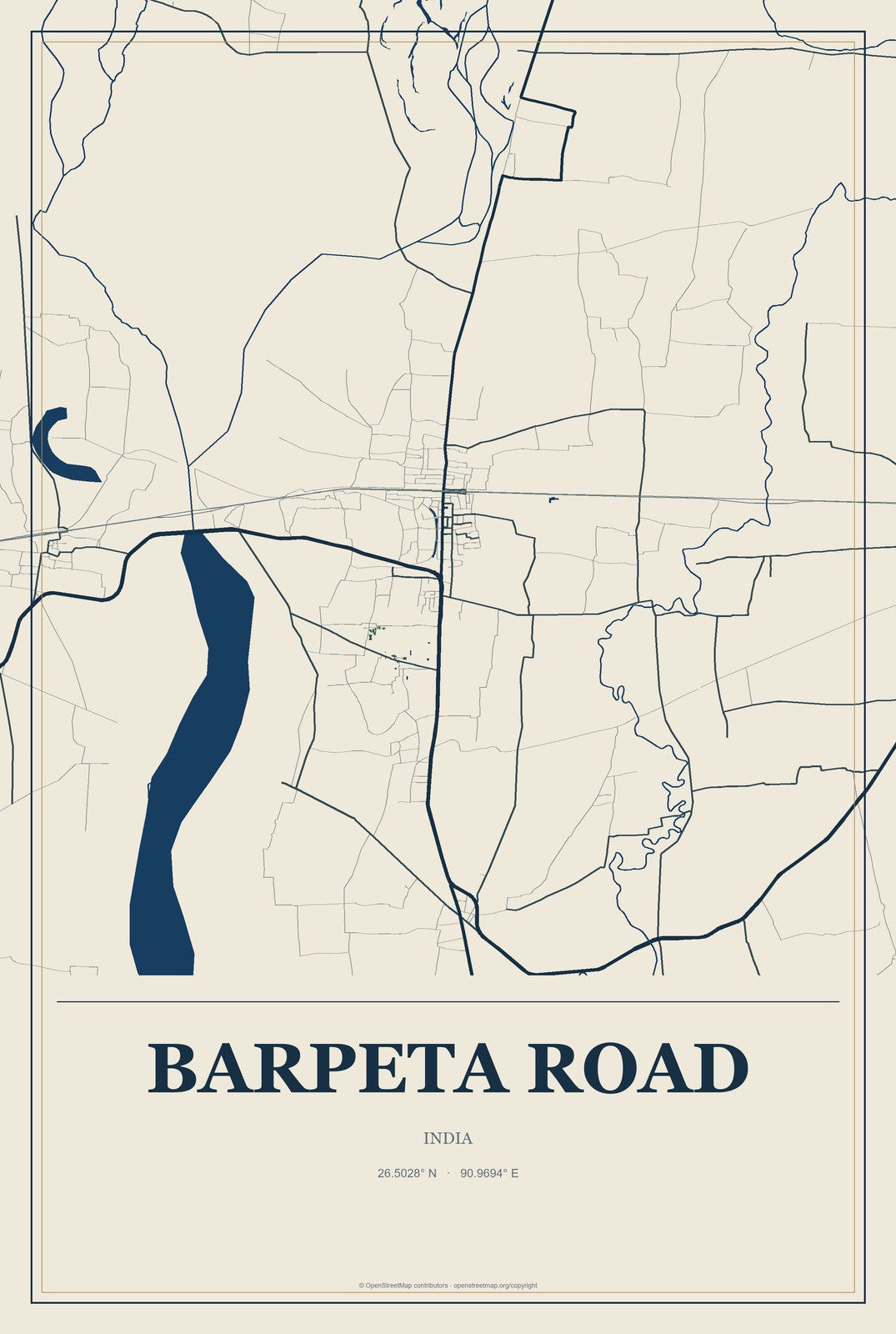 Barpeta Road, India City Map Aluminum Sign in Coastal Cutout style