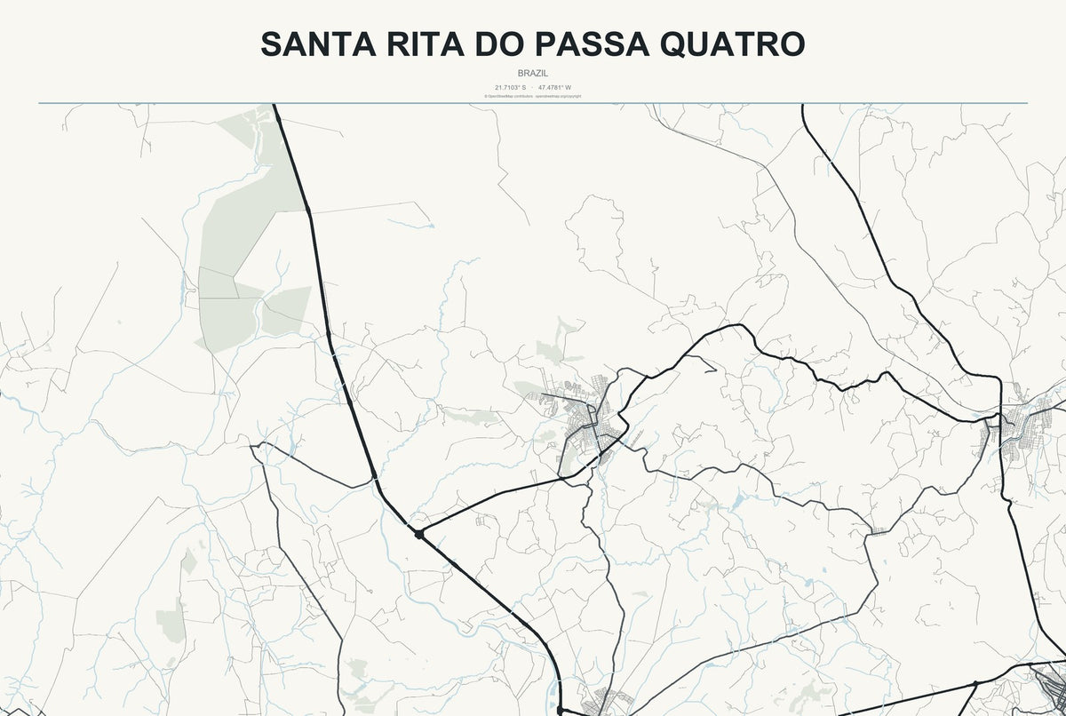 Santa Rita do Passa Quatro, Brazil City Map Aluminum Sign in Headline Atlas style