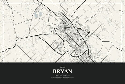 Bryan, Texas City Map Aluminum Sign in Museum Plaque style