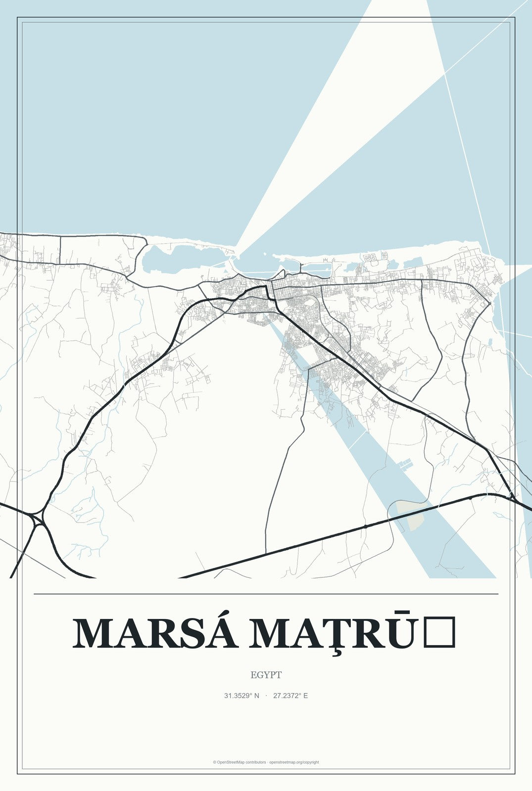 Marsá Maţrūḩ, Egypt City Map Aluminum Sign in Gallery Air style