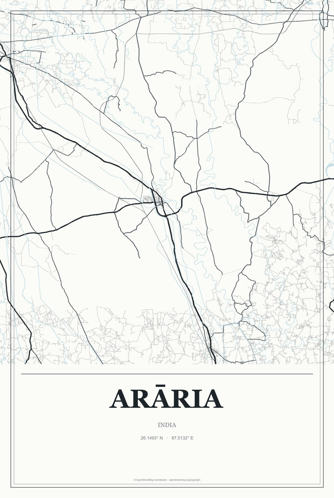 Arāria, India City Map Aluminum Sign in Gallery Air style