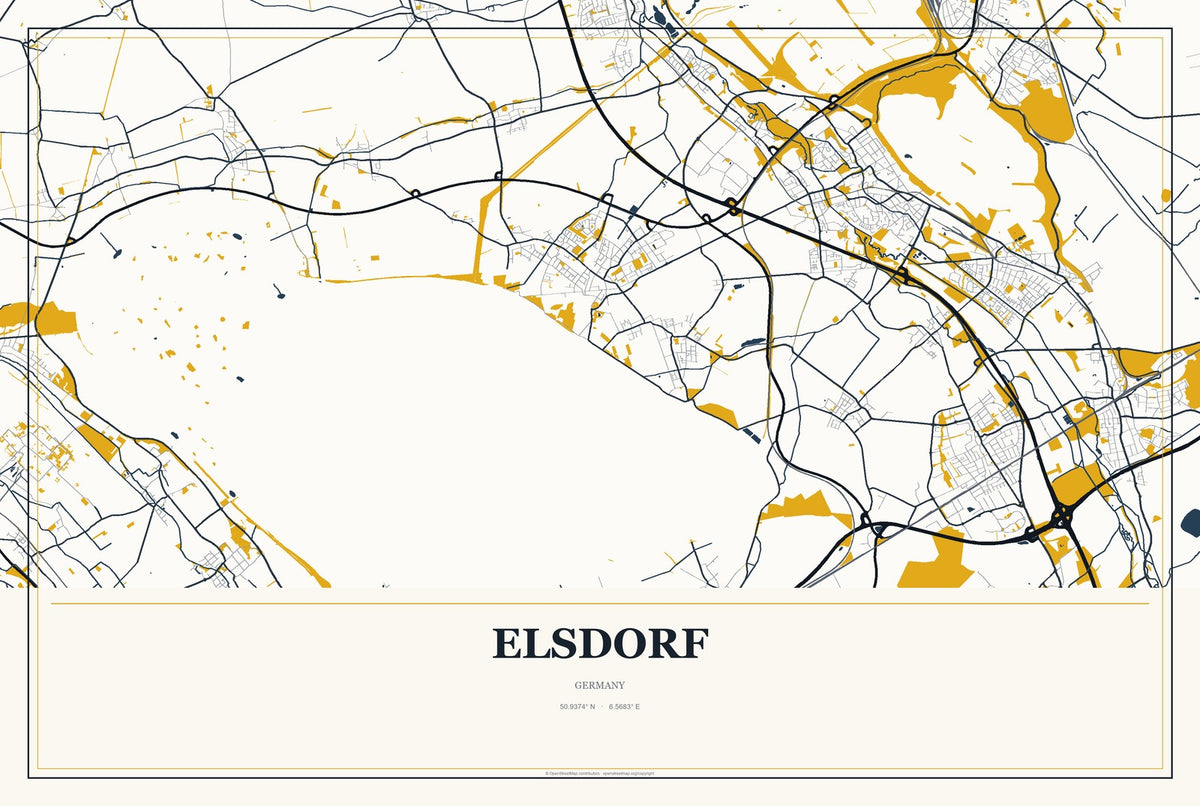 Elsdorf, Germany City Map Aluminum Sign in Citrine Modern style