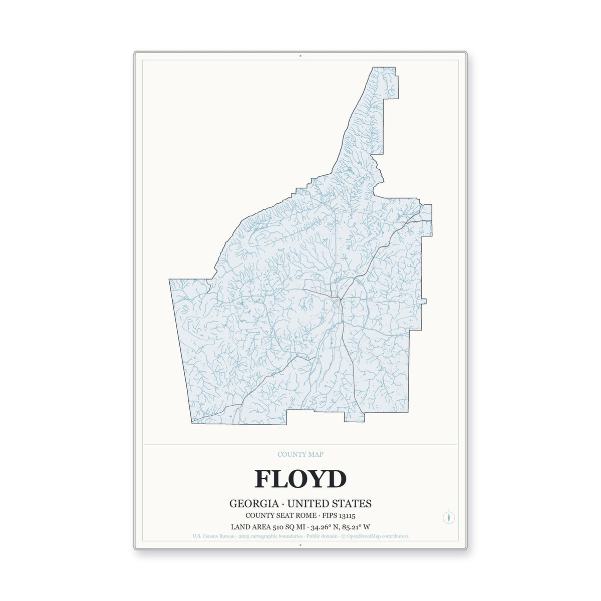 Floyd County, Georgia Map Aluminum Sign in Gallery Air style