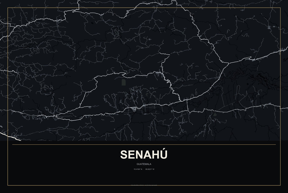 Senahú, Guatemala City Map Aluminum Sign in Metropolitan Noir style