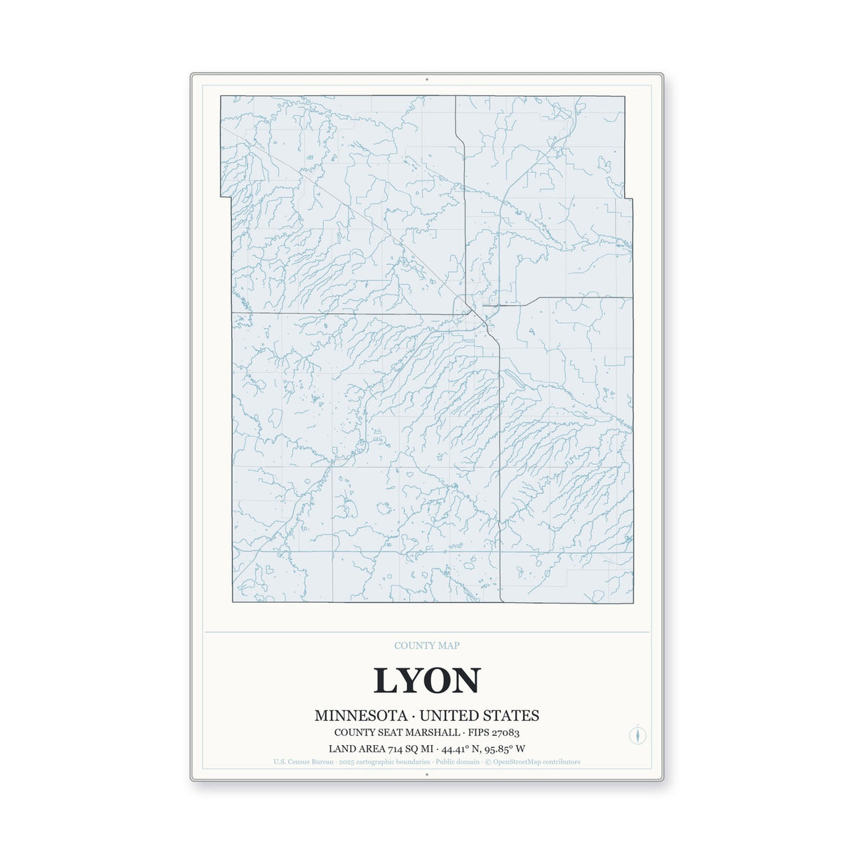 Lyon County, Minnesota Map Aluminum Sign in Gallery Air style