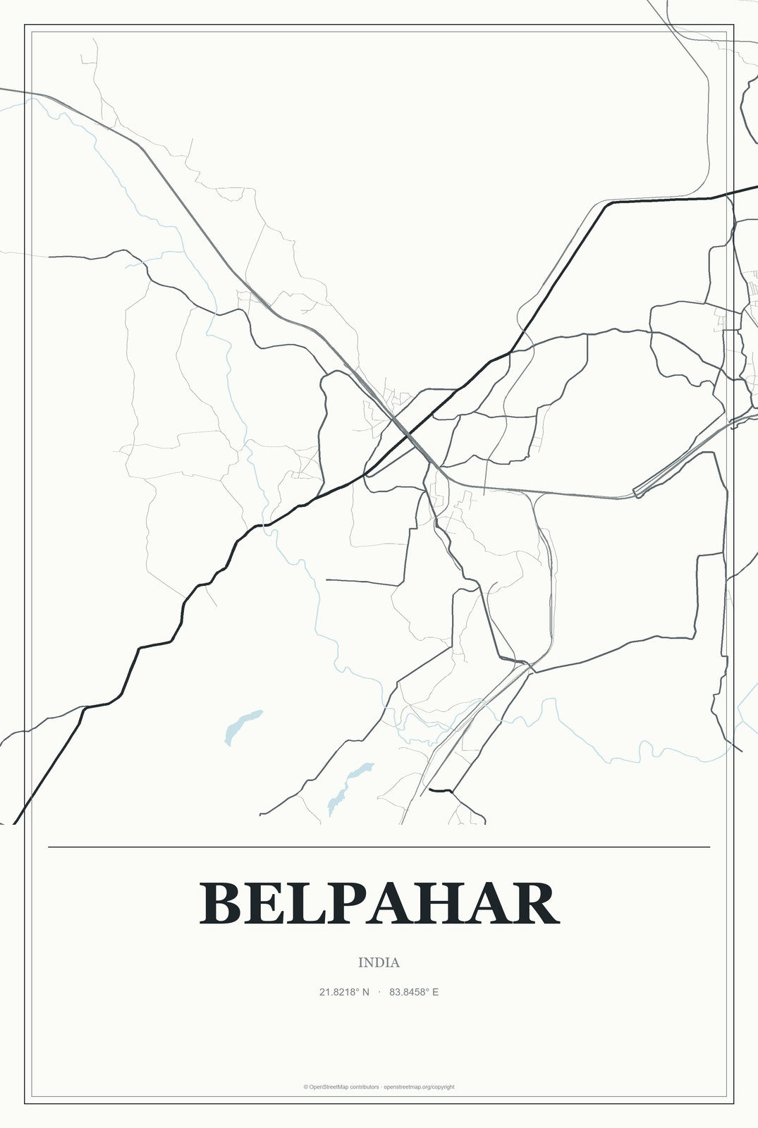 Belpahar, India City Map Aluminum Sign in Gallery Air style