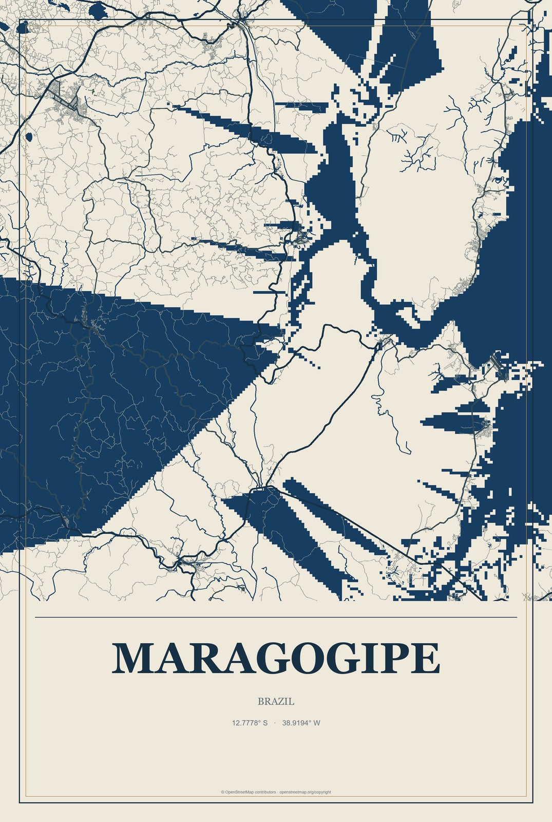 Maragogipe, Brazil City Map Aluminum Sign in Coastal Cutout style